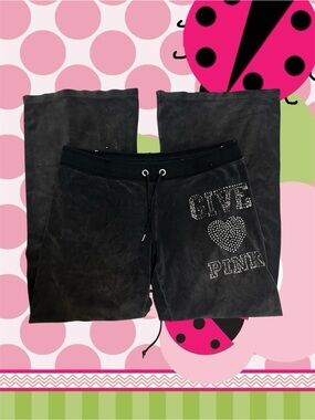 PINK Victoria's Secret Black Rhinestone Logo Sweatpants